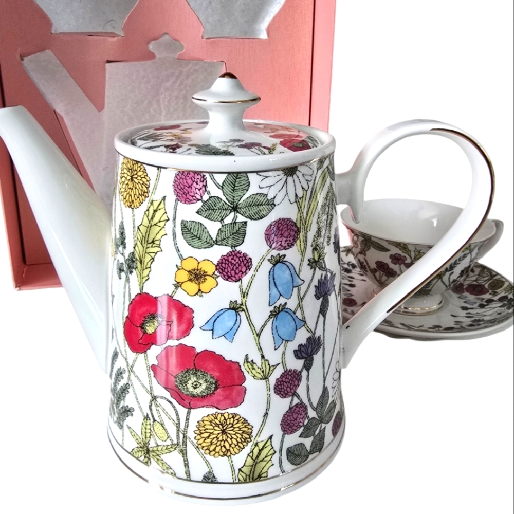 Grace Teaware Fine Porcelain Floral 5 Piece Tea Set - Picture 9 of 10